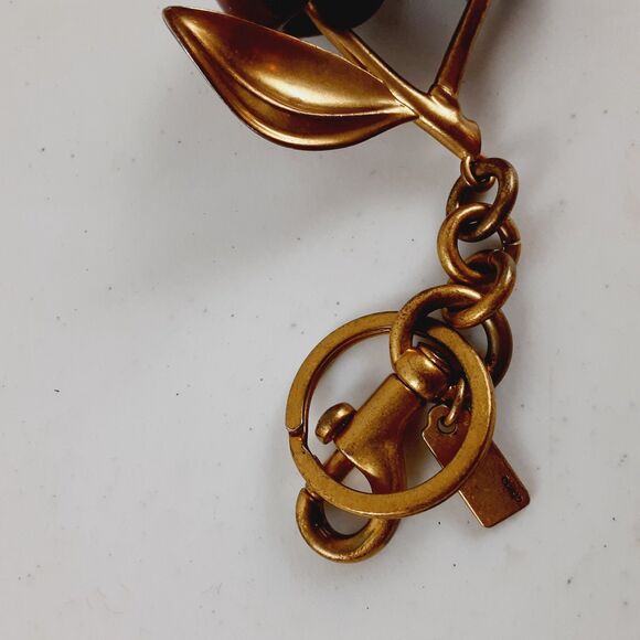 Coach Cherries Keyfob Brushed Antique Brass & Solid Resin Cherries Charm 5" - Picture 8 of 13